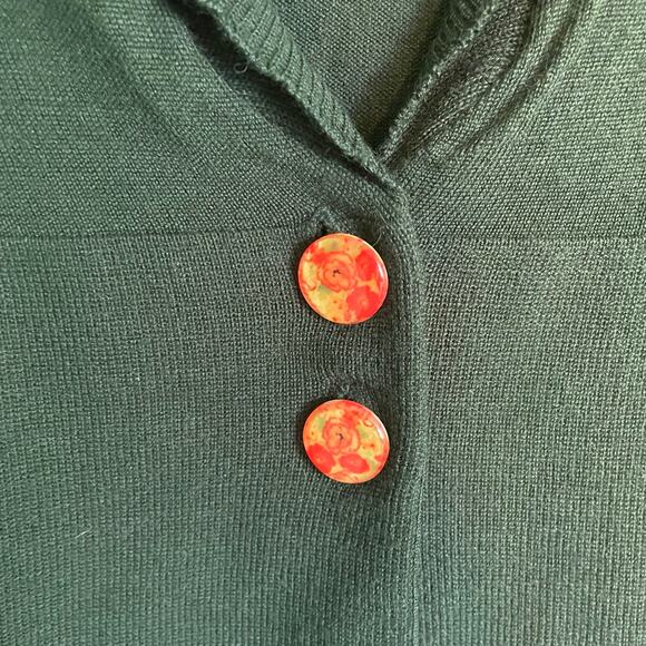 Ivy Jane Dark Green Wool Blend Short Sleeve Cardigan Orange Buttons Size Large - Picture 4 of 6